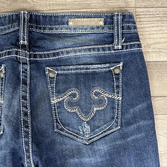 ReRock Express Distressed Bootcut Denim Jeans Dark Wash sz 6 Short - Picture 8 of 8